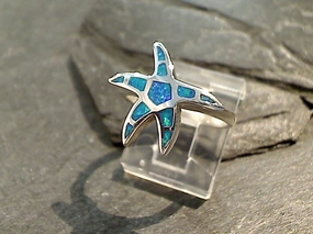 Size 9 Lab Created Opal, Sterling Silver Starfish Ring Everyday Present