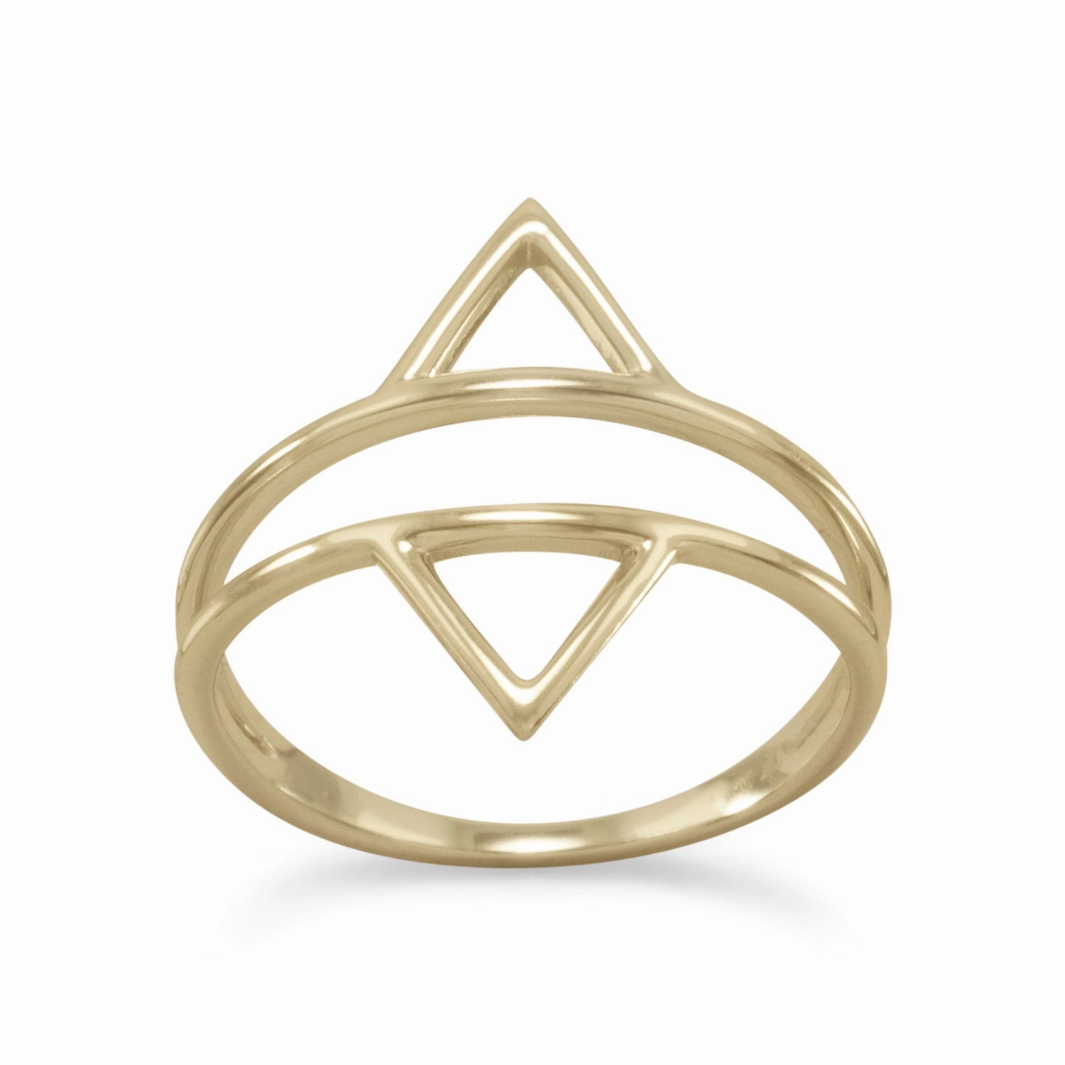 Sturdy Article Practical Design Triangle Double Band Design Ring Gold Plate on Sterling Silver