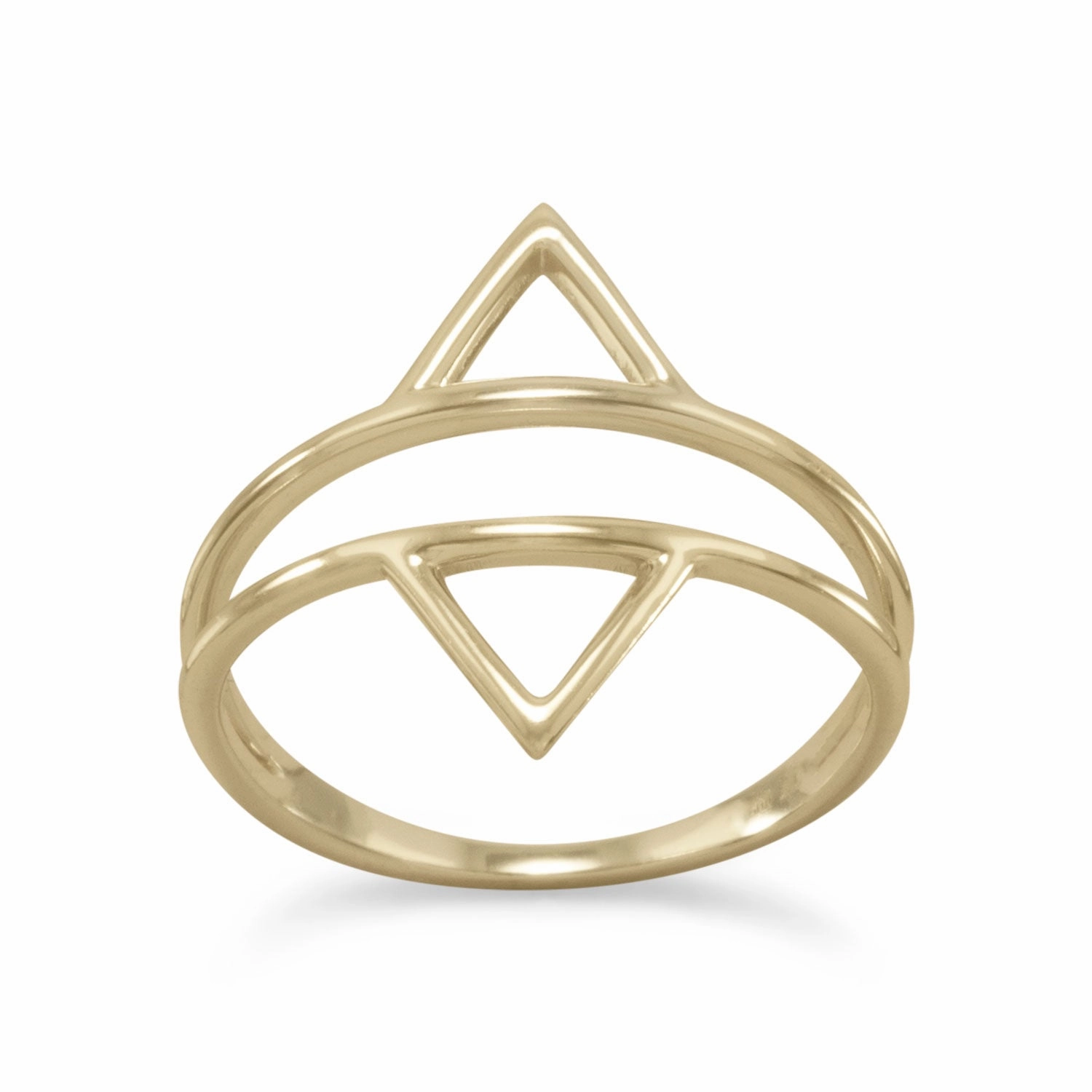 Meaningful Art Intelligent Feature Triangle Double Band Design Ring Gold Plate on Sterling Silver
