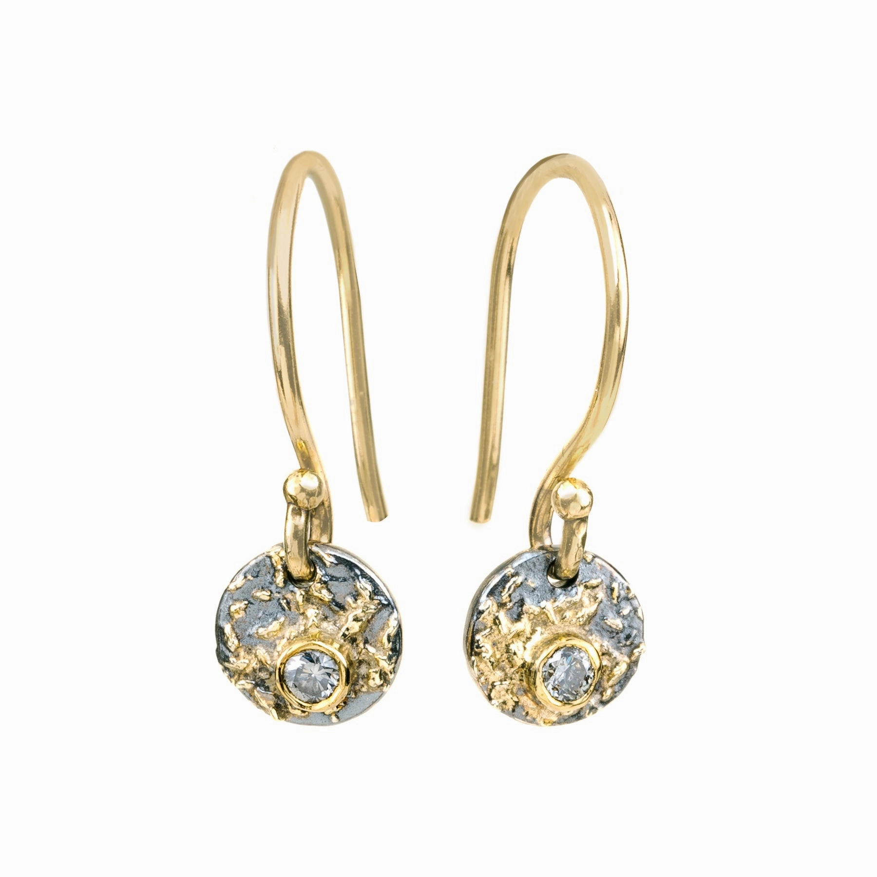 Glossy Adornment Premium Feature Tricia Earrings - 22k/18k Gold Fused, Oxidized Silver, Reclaimed Diamonds