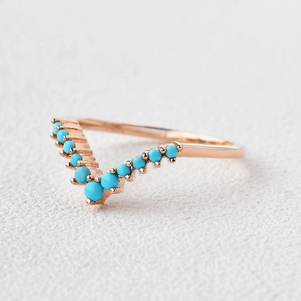 Turquoise Chevron Stacking Wedding Band Evening Accessory