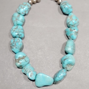 Turquoise Nugget  Sterling Silver Necklace - Handmade Native American Lifestyle Match