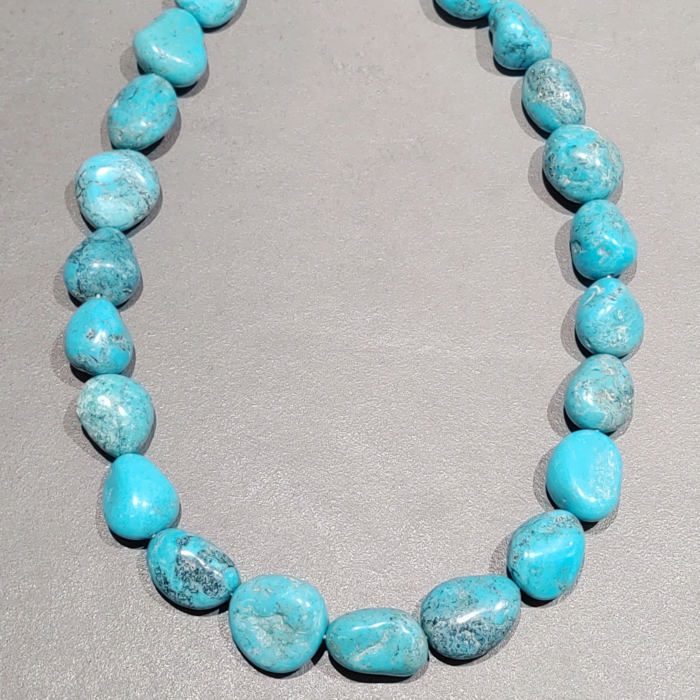 Turquoise Nugget  Sterling Silver Necklace - Handmade Native American Exclusive Shine Sleek Style
