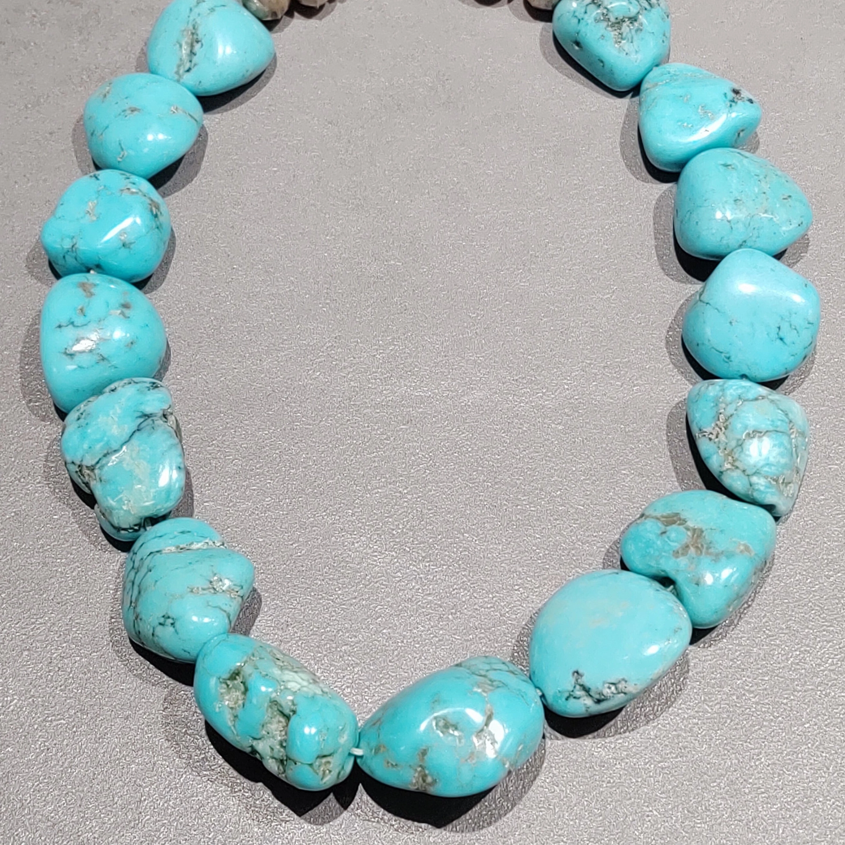 Turquoise Nugget  Sterling Silver Necklace - Handmade Native American Classic Layer