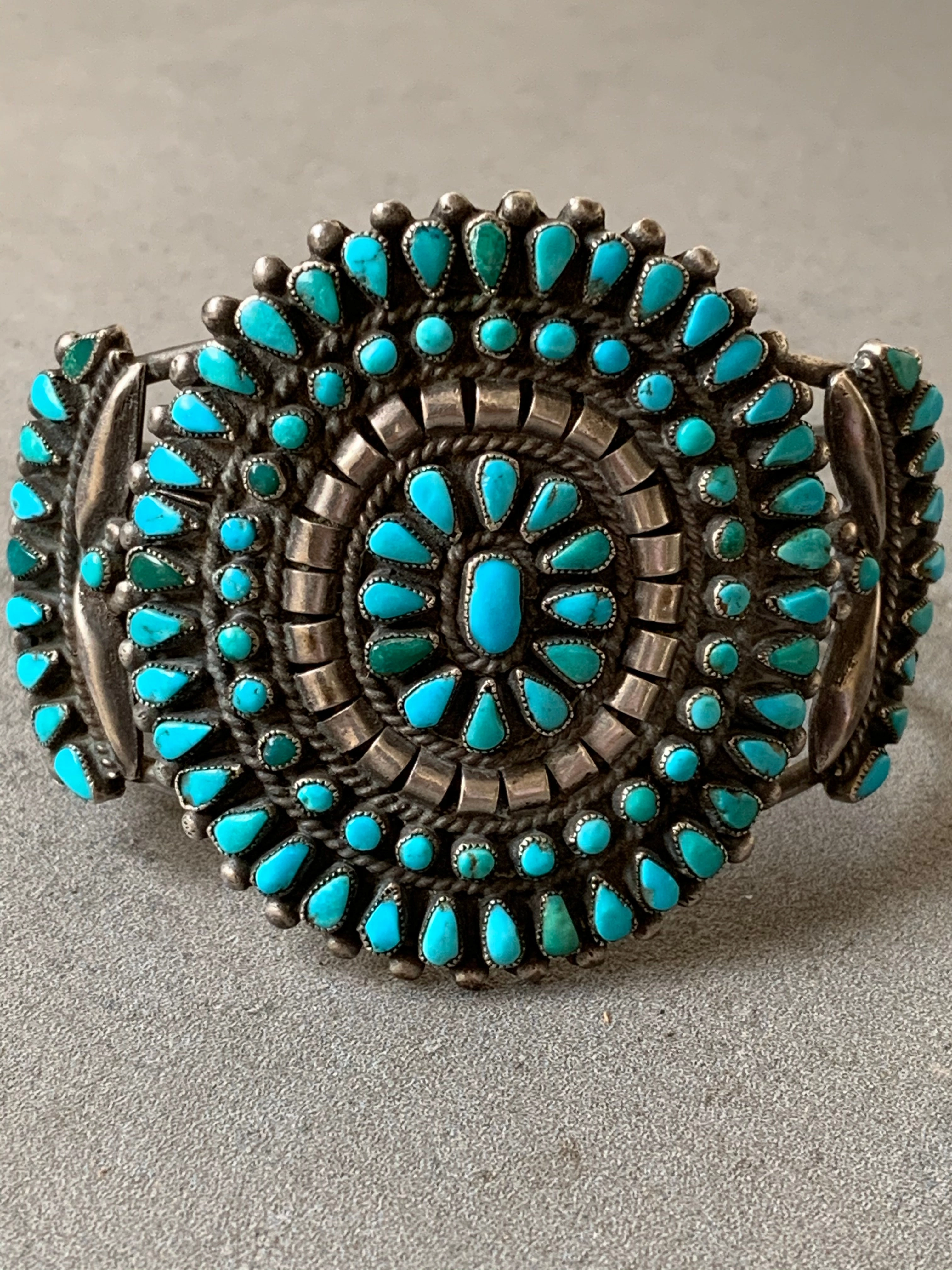 Brilliant Sparkle Turquoise Petit Point Zuni  Sterling Silver Cuff