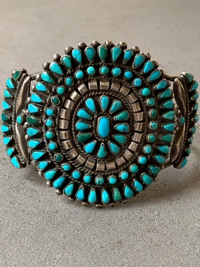 Brilliant Sparkle Turquoise Petit Point Zuni  Sterling Silver Cuff