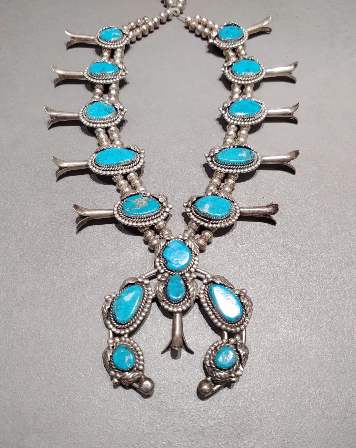 Elegant Line Turquoise Sterling Squash Blossom - Handmade Native American