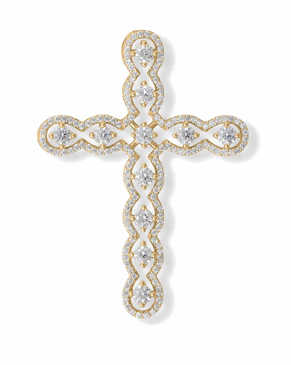 Glossy Look Luxe Finish Floating Cubic Zirconia Cross Pendant Gold-plated Silver