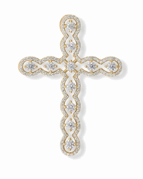 Glossy Look Luxe Finish Floating Cubic Zirconia Cross Pendant Gold-plated Silver