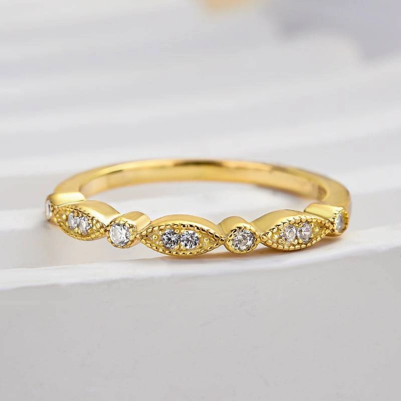 Creative Twist Louily Art Deco Half Eternity Women's Wedding Band In Sterling Silver