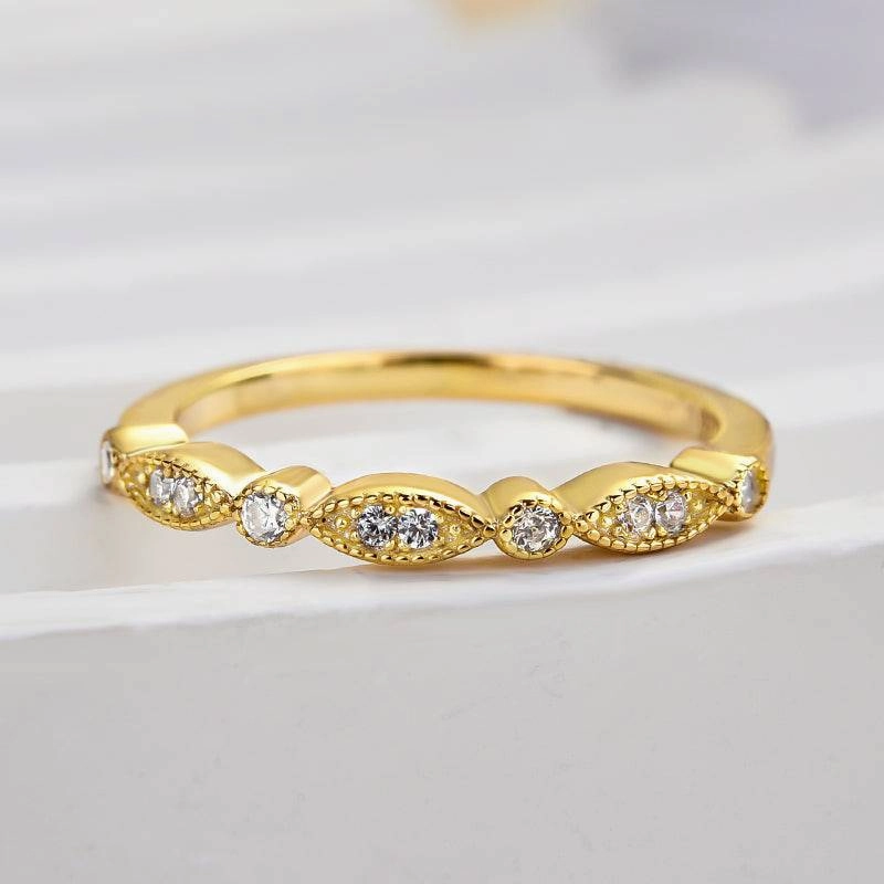 Effortless Style Louily Art Deco Half Eternity Women's Wedding Band In Sterling Silver