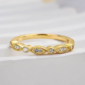 Polished Spark Glowing Detail Louily Art Deco Half Eternity Women's Wedding Band In Sterling Silver