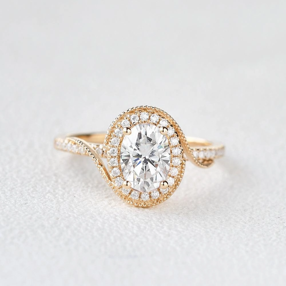 Versatile Craft Twist Oval Moissanite Halo Inspired Ring