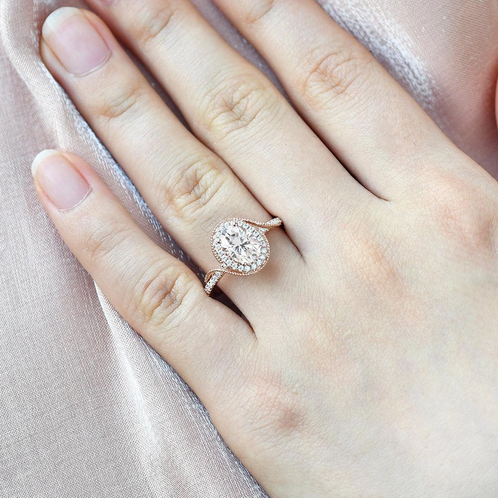 Classy Vibe Twist Oval Moissanite Halo Inspired Ring