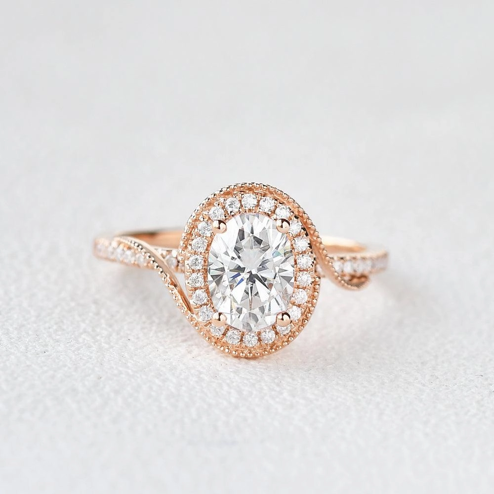 Twist Oval Moissanite Halo Inspired Ring Versatile Craft Opulent Detail