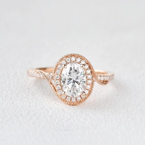 Twist Oval Moissanite Halo Inspired Ring Versatile Craft Opulent Detail