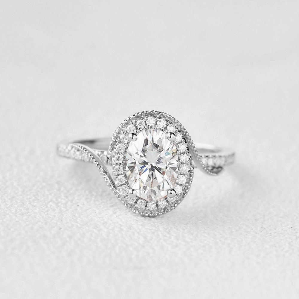 Twist Oval Moissanite Halo Inspired Ring Color Accent Precious Shine