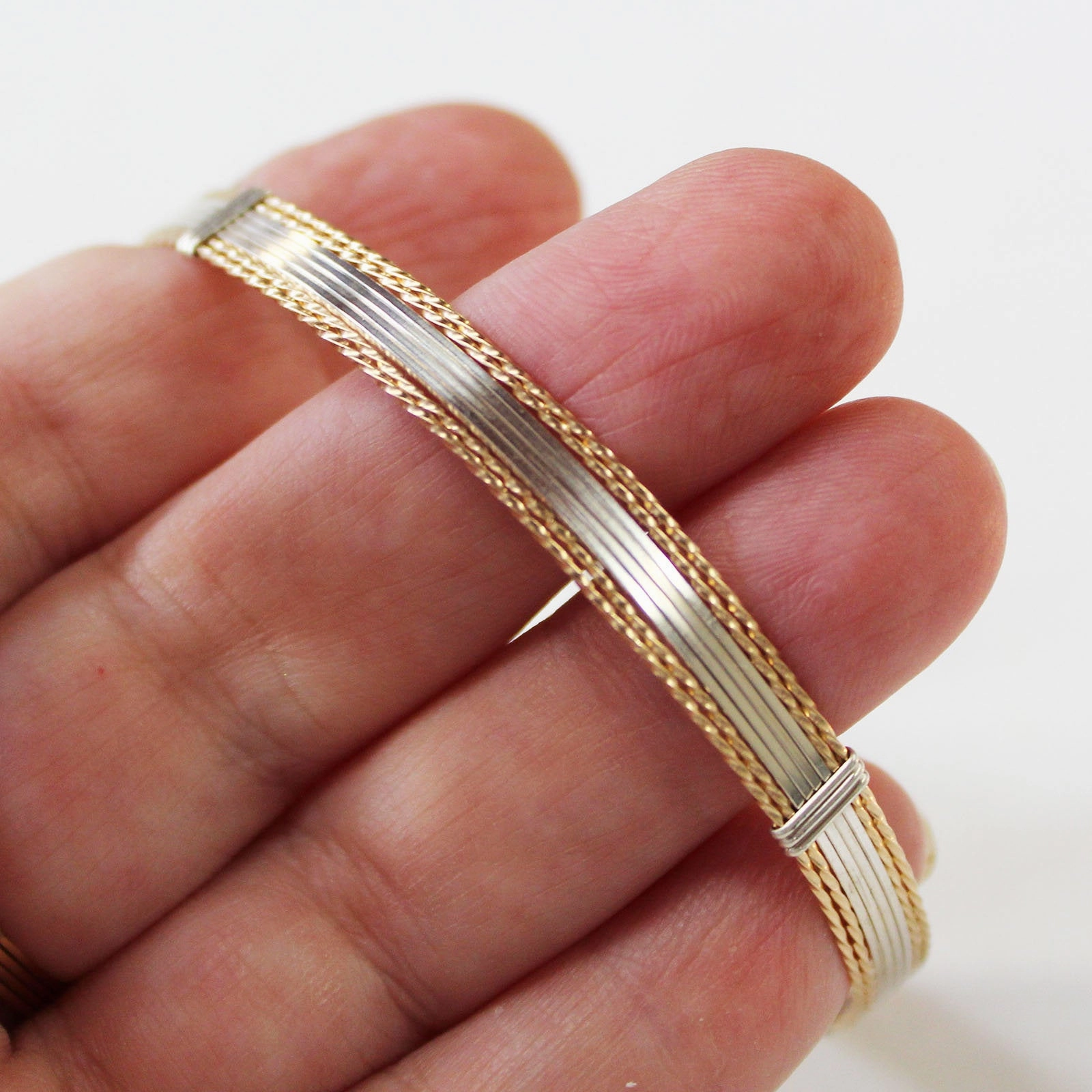 Back In Stock Everyday Essential Two-Tone Sterling Silver & Gold Filled Wire Wrapped Bracelet  TTSSSSTT