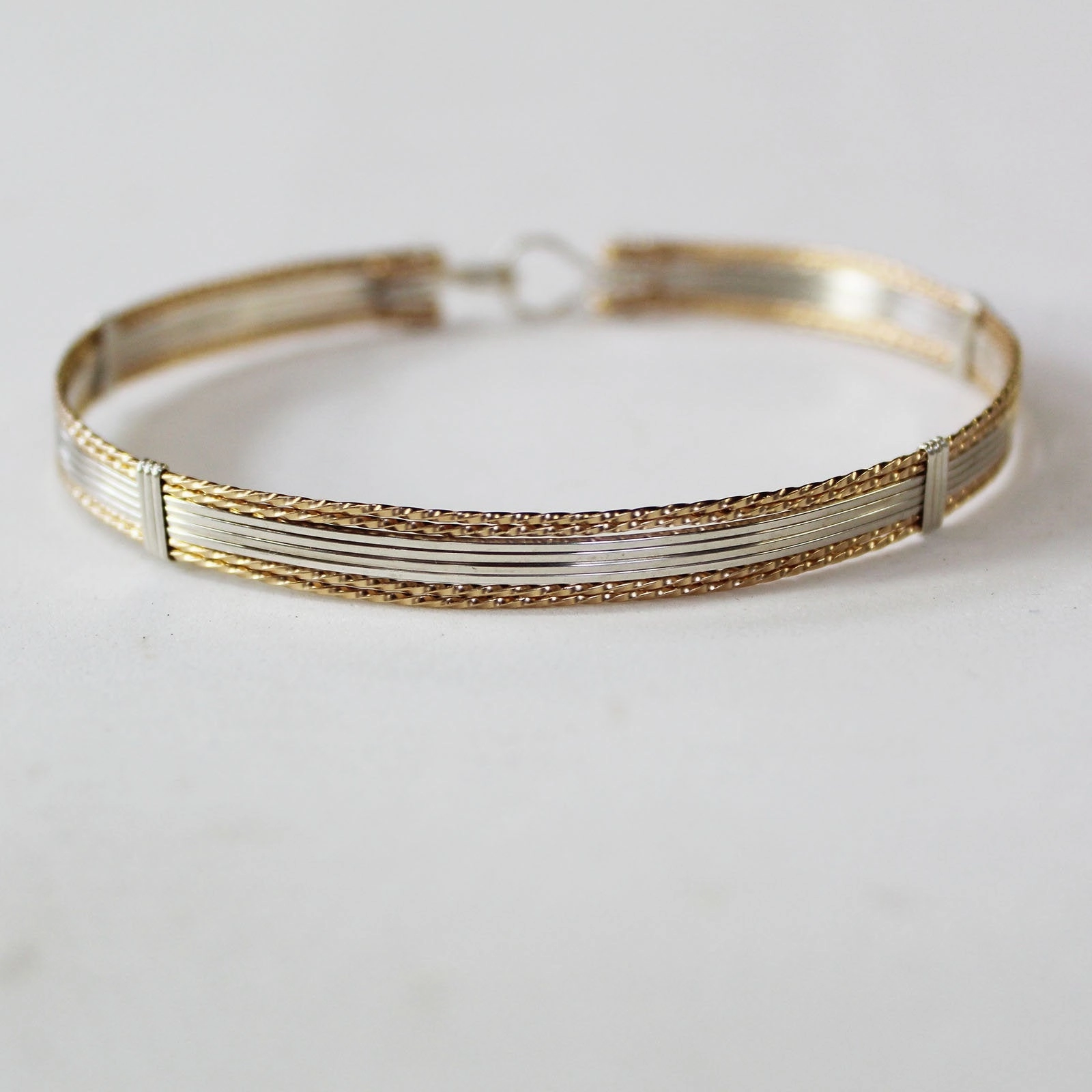 Steady View Extensive Fusions Two-Tone Sterling Silver & Gold Filled Wire Wrapped Bracelet  TTSSSSTT