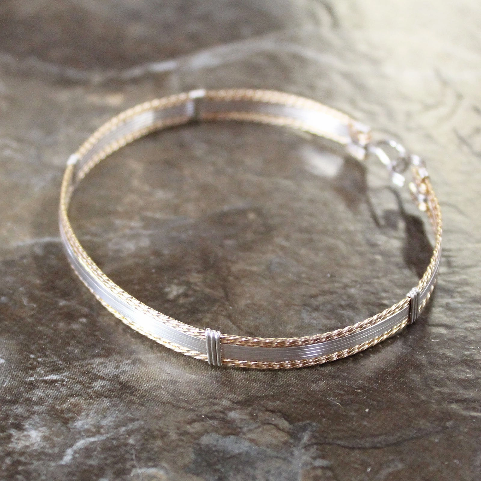 Two-Tone Sterling Silver & Gold Filled Wire Wrapped Bracelet  TTSSSSTT Reputable Blends Uplifting Experience