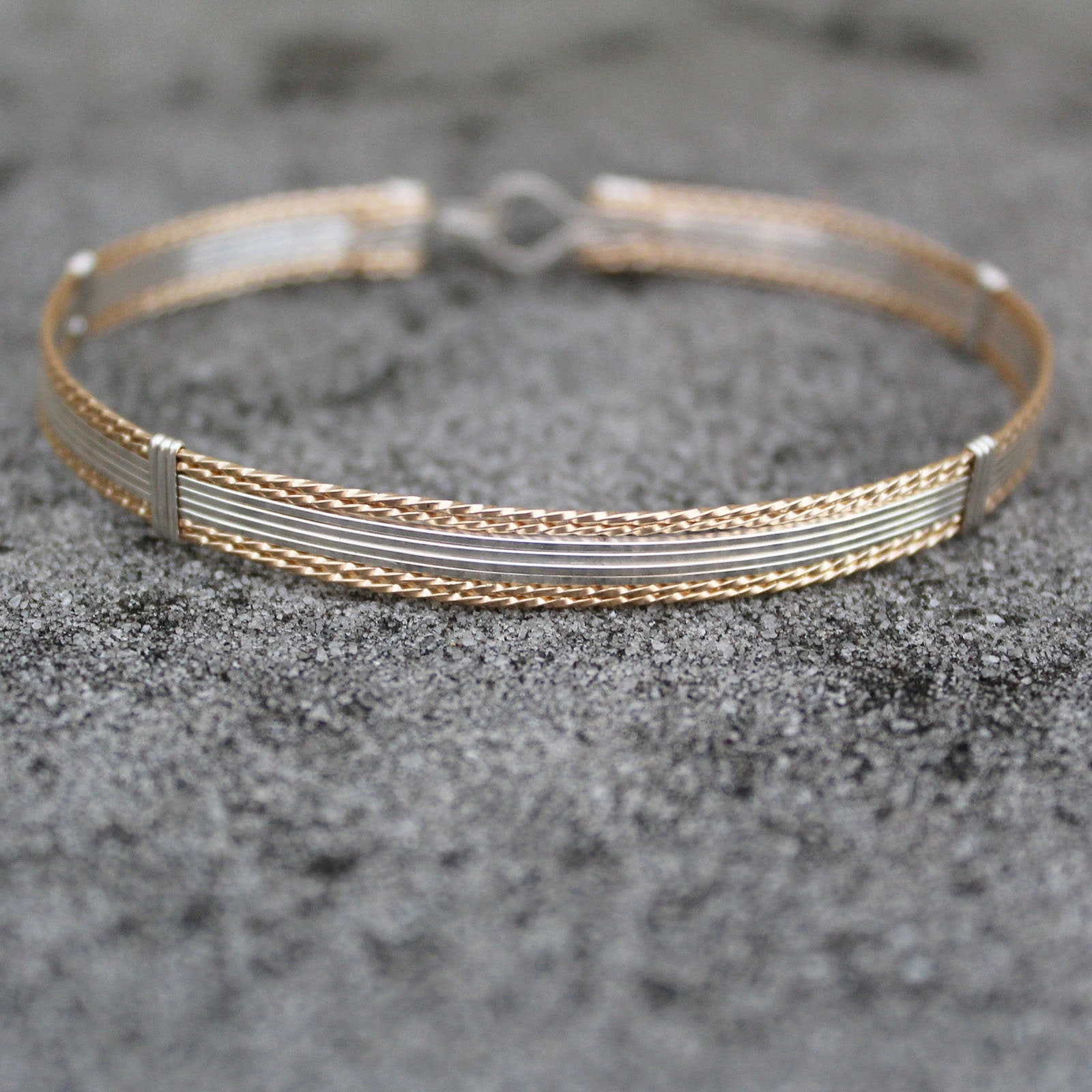 Workplace Chic Two-Tone Sterling Silver & Gold Filled Wire Wrapped Bracelet  TTSSSSTT