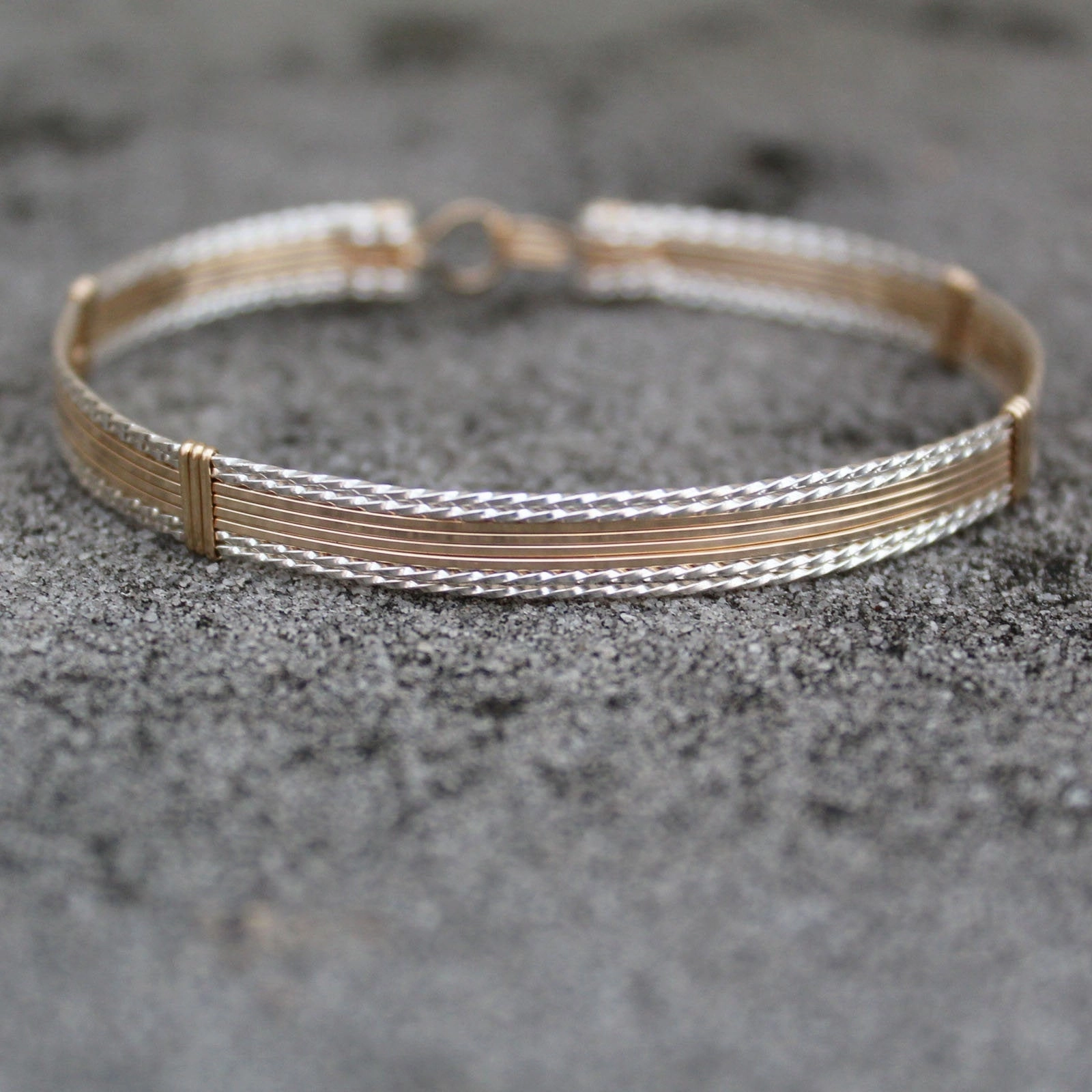 Two Tone Sterling Silver Twist & Gold Filled Smooth Wire Bracelet  TTSSSSTT Urban Edge Commendable Combinations