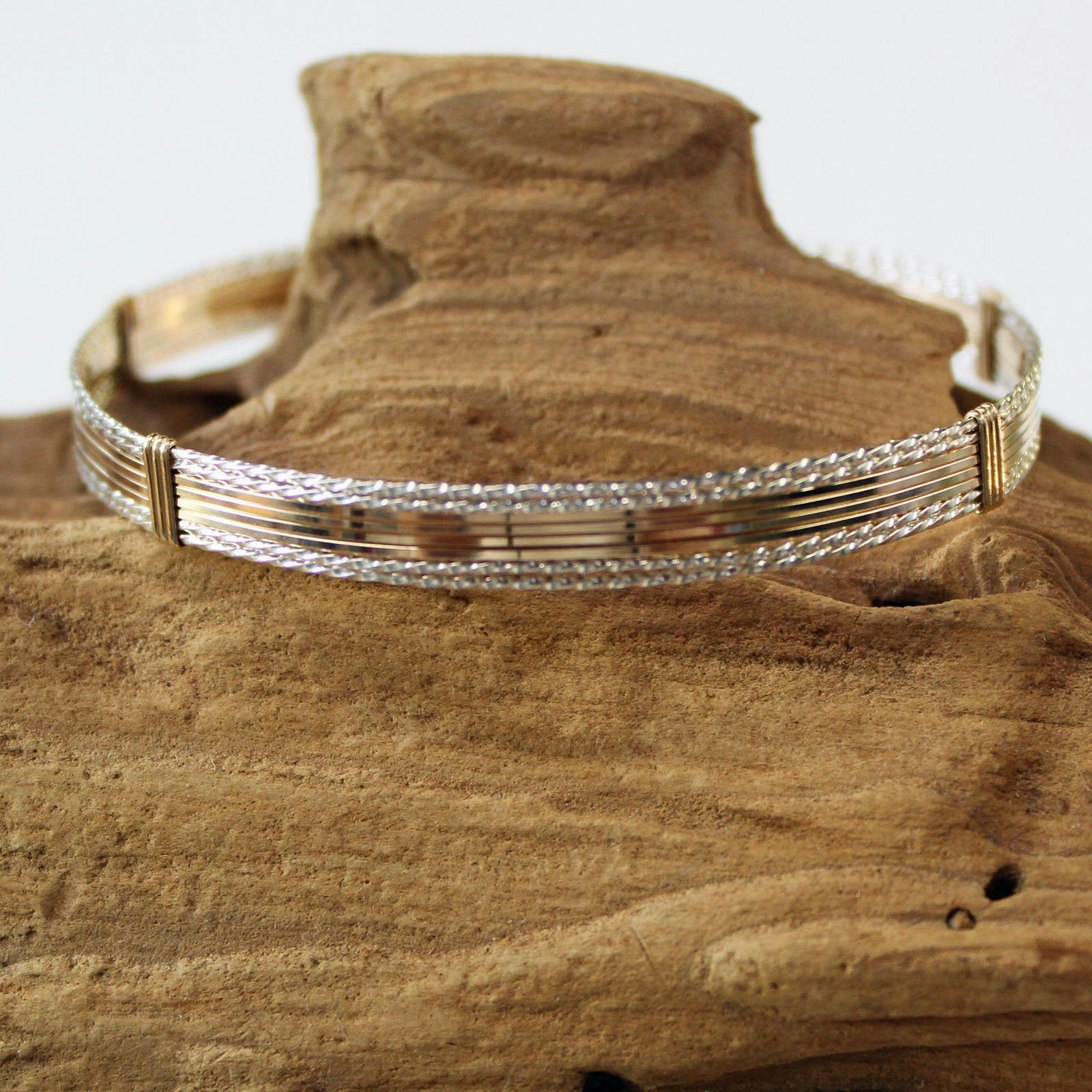 Two Tone Sterling Silver Twist & Gold Filled Smooth Wire Bracelet  TTSSSSTT Characteristic Example Favorite Piece