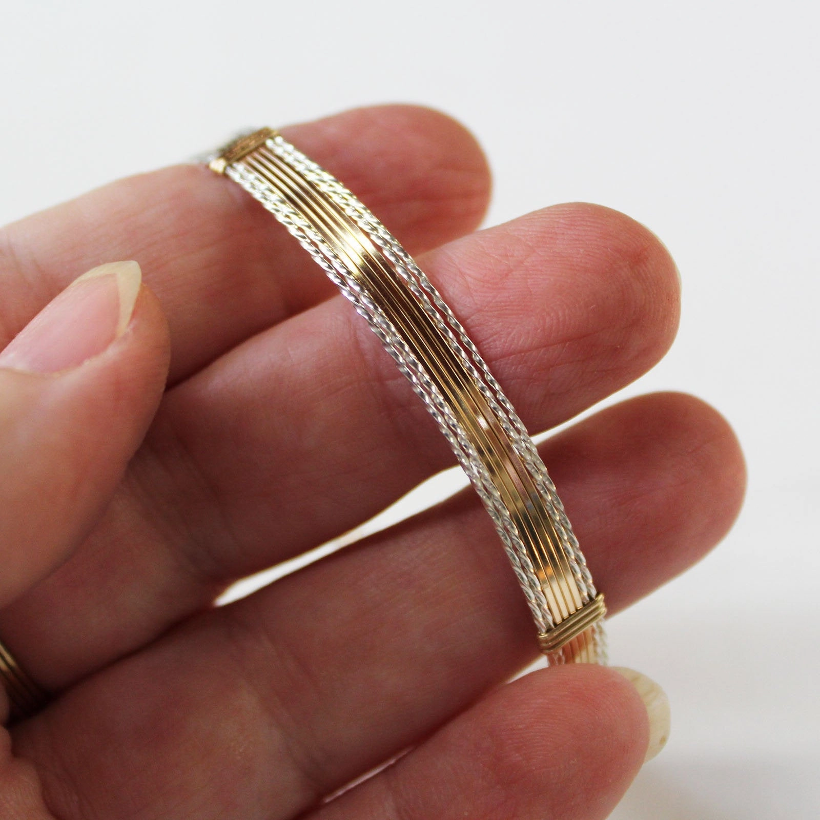 Paragon Pick Two Tone Sterling Silver Twist & Gold Filled Smooth Wire Bracelet  TTSSSSTT