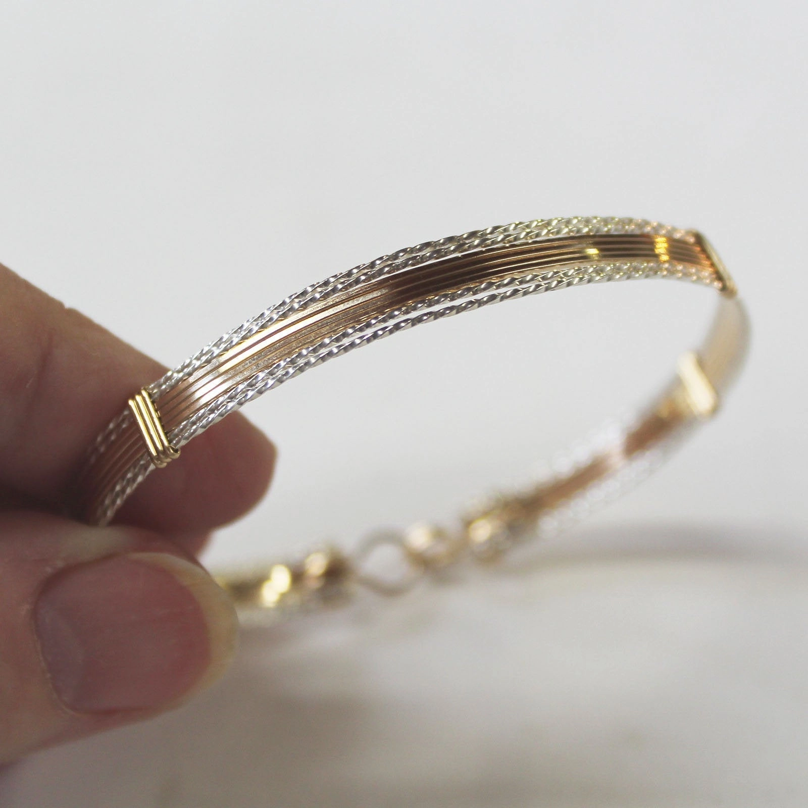 Bridal Shower Two Tone Sterling Silver Twist & Gold Filled Smooth Wire Bracelet  TTSSSSTT