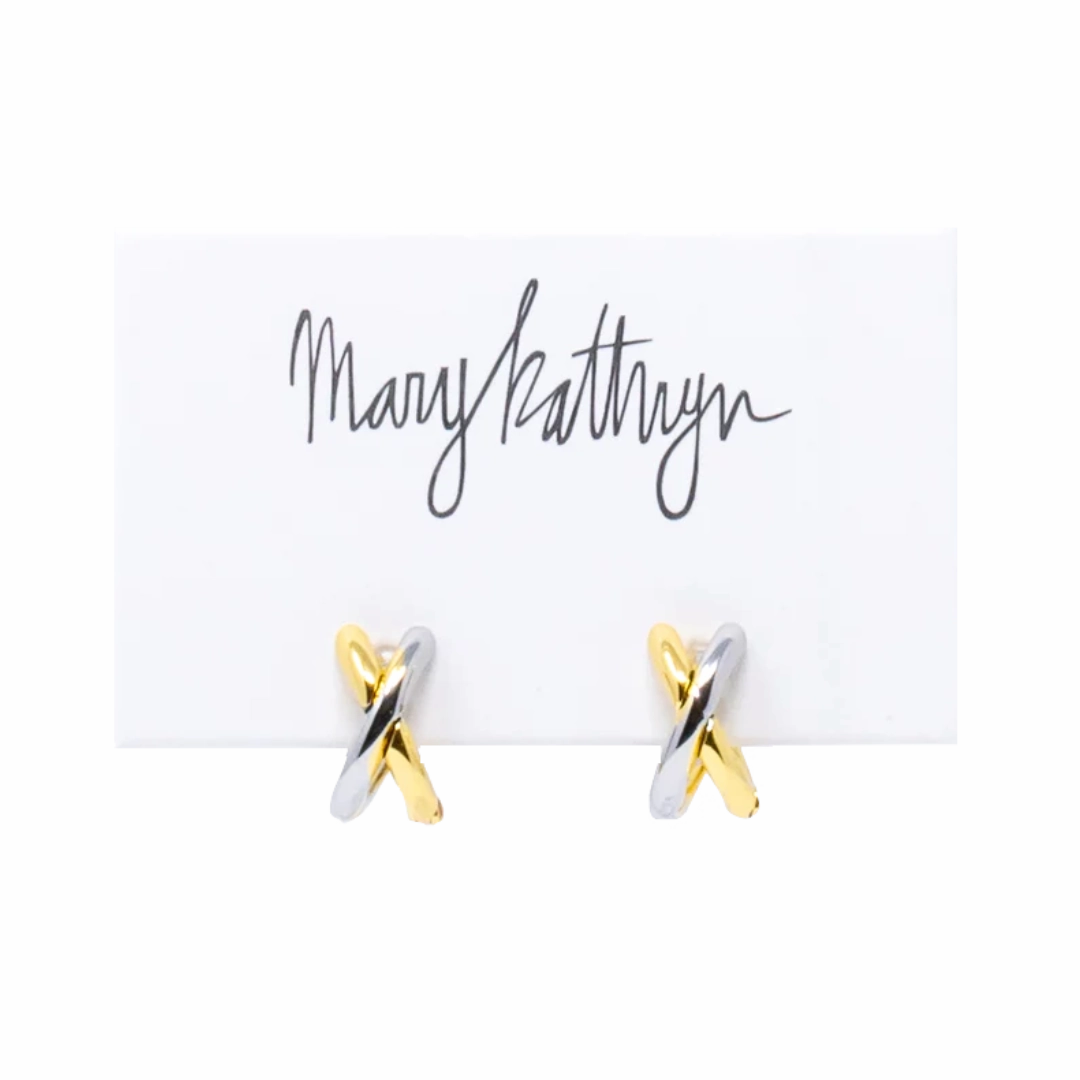 Vacation Accent Durable Finish Two Toned Criss Cross Huggie