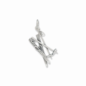 Snow Ski sand Ski Poles Charm Sterling Silver - Made in the USA Refined Feature Evening Accessory