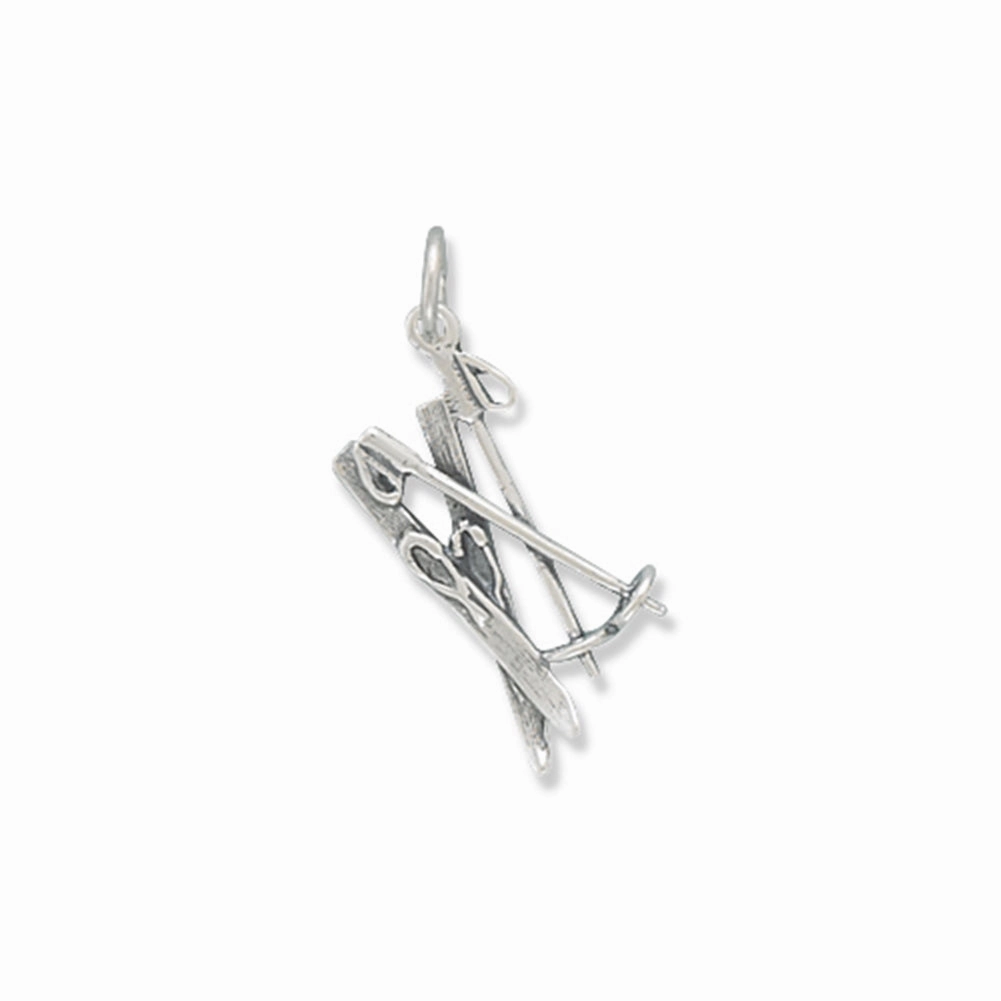 Snow Ski sand Ski Poles Charm Sterling Silver - Made in the USA Refined Feature Evening Accessory