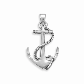 Soft Edge Nautical Anchor and Rope Pendant Sterling Silver, Pendant Only