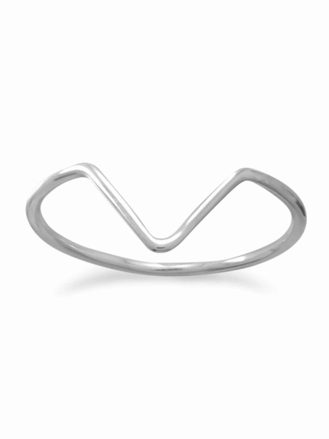 Wave V Design Ring Thin Band Sterling Silver Superior Ornament Sparkling Decoration