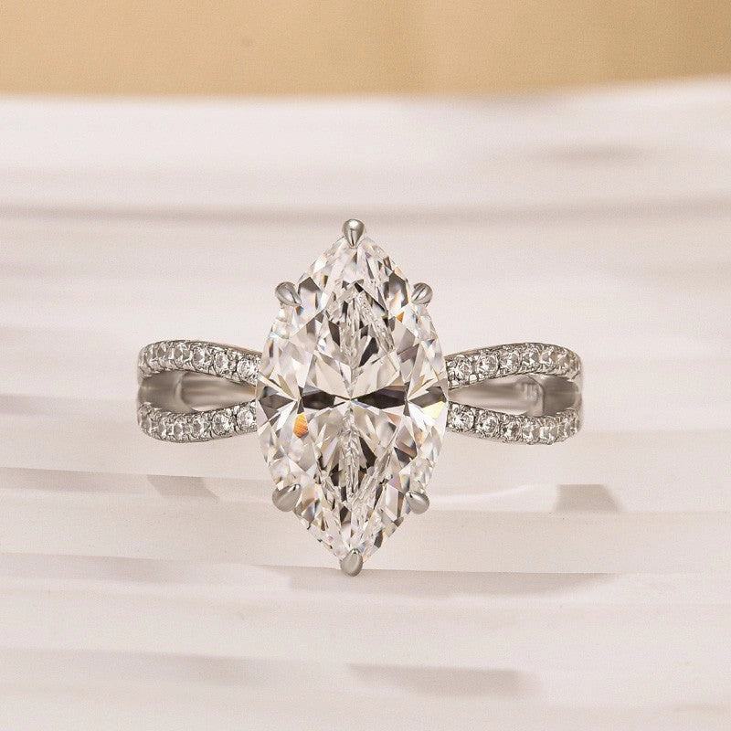 Unique 4.0Ct Marquise Cut Twist Travel Ring Engagement Ring Handcrafted Craft Subtle Glamour