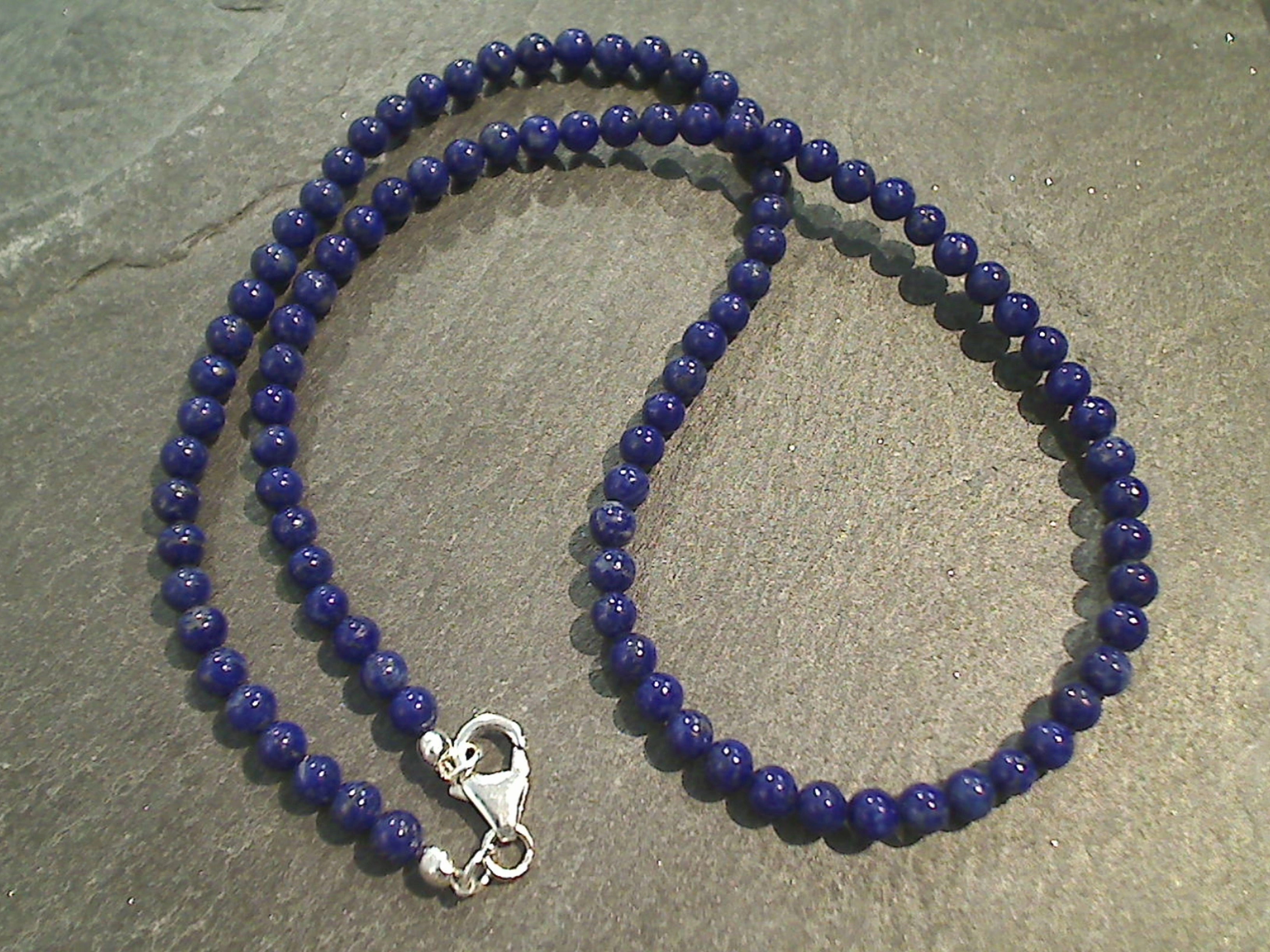 16" Lapis Lazuli, Sterling Silver 4MM Necklace Ideal Piece