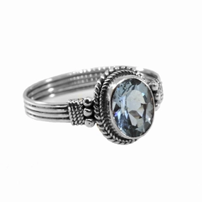 Blue Topaz Bead and Rope Design Ring Handmade Sterling Silver Contemporary Ornament Scratch Proof