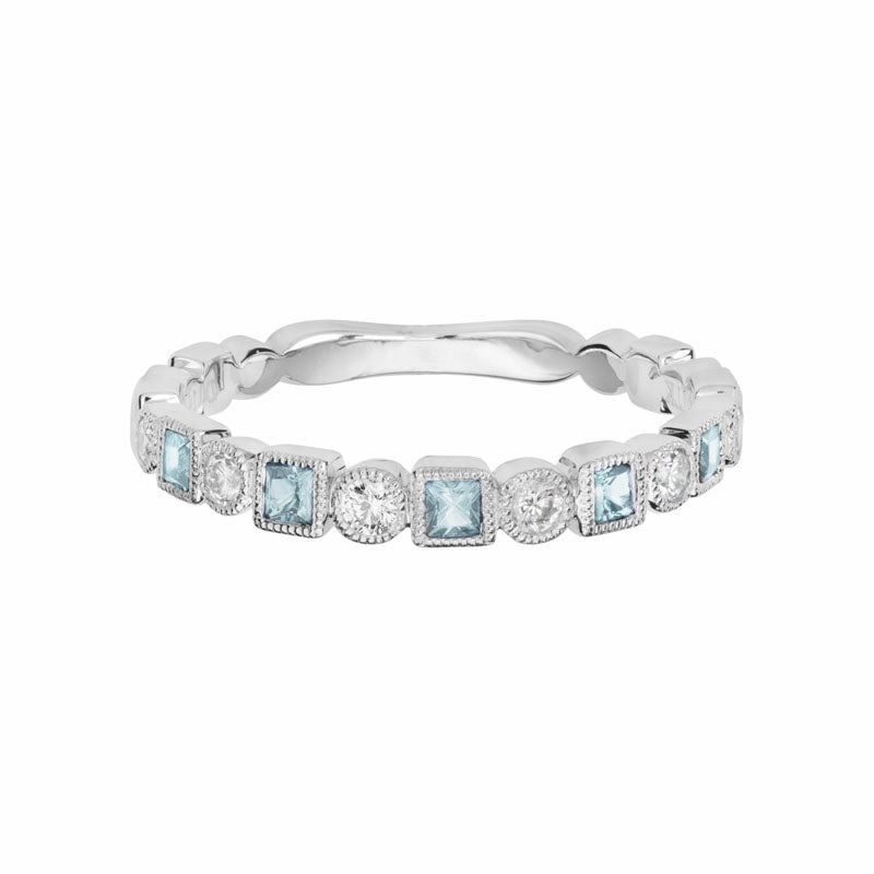 Square Aquamarine Stackable Band Graceful Style Winter Item