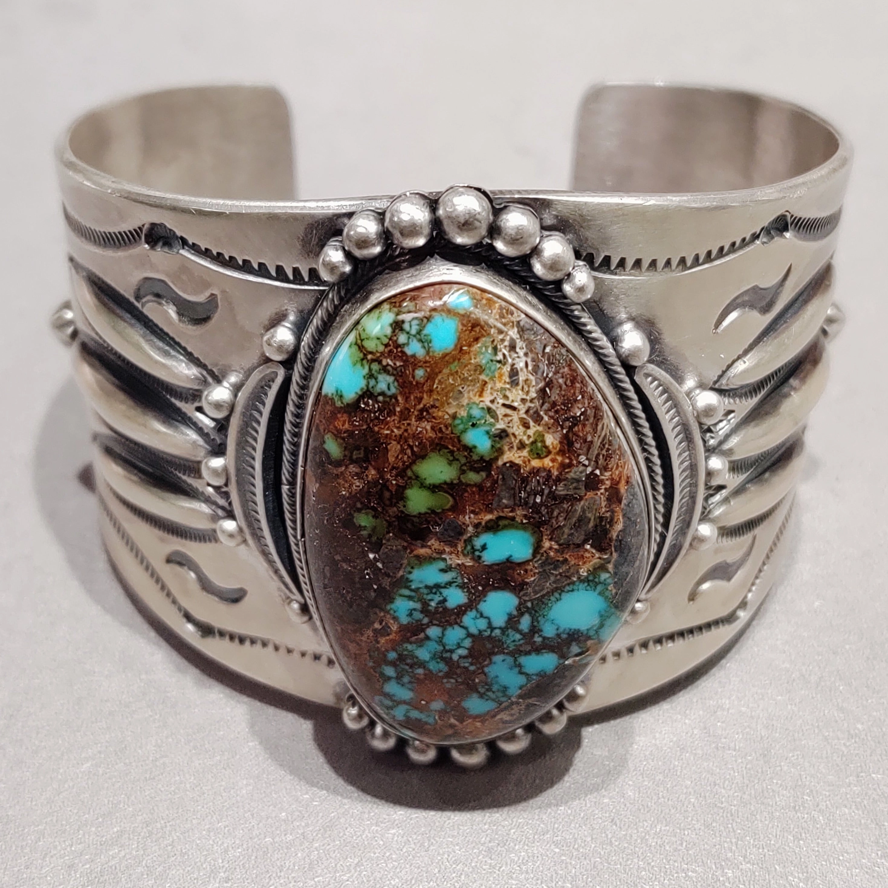 Aaron Toadlena Navajo Sterling Silver Turquoise Cuff - Handmade Native American Cozy Layers