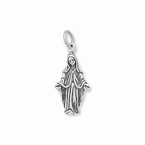 Virgin Mary Charm Antiqued Sterling Silver Shiny Detail
