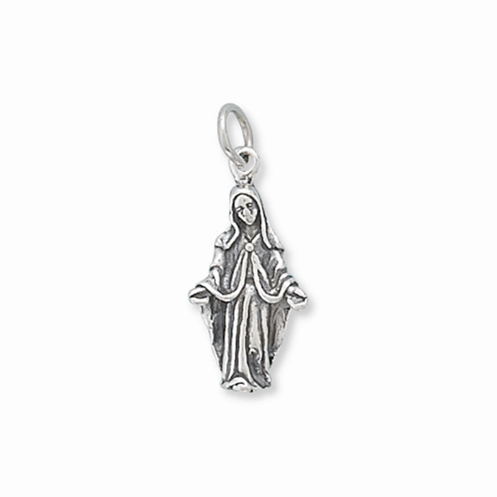 Virgin Mary Charm Antiqued Sterling Silver Shiny Detail