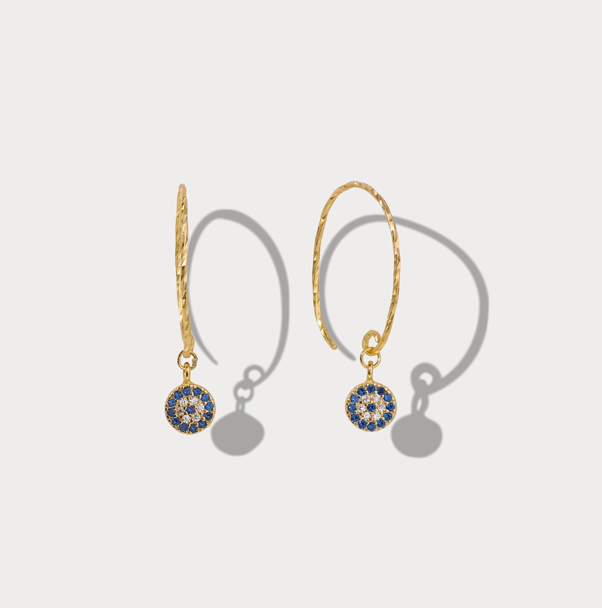 Sapphire Diamond Round Drop Large Hoops Earrings Evening Sparkle