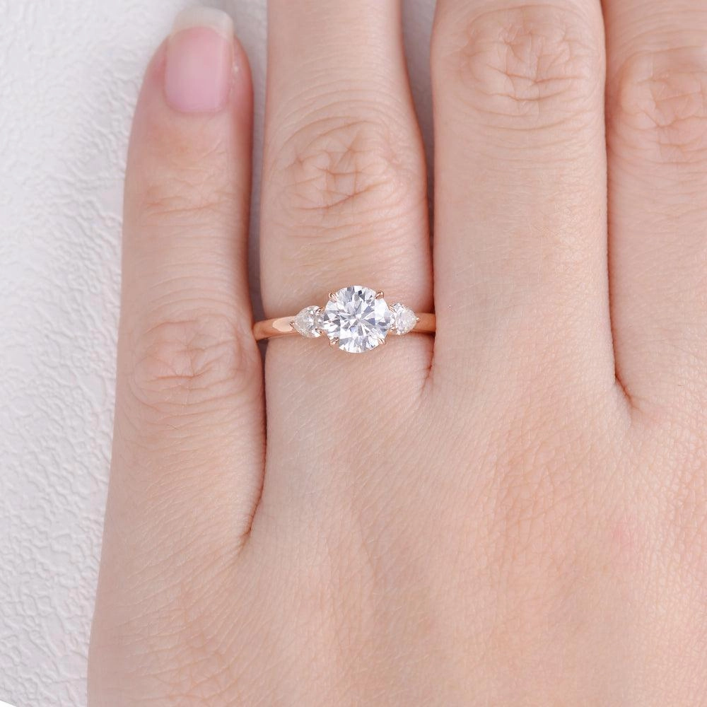 1ct Roundness Moissanite Rose Gold Ring Graceful Craft