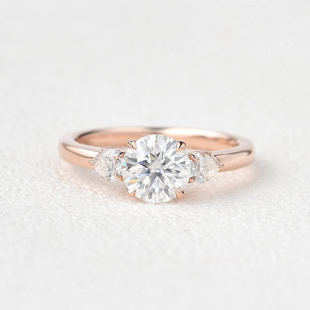 1ct Roundness Moissanite Rose Gold Ring Contemporary Look