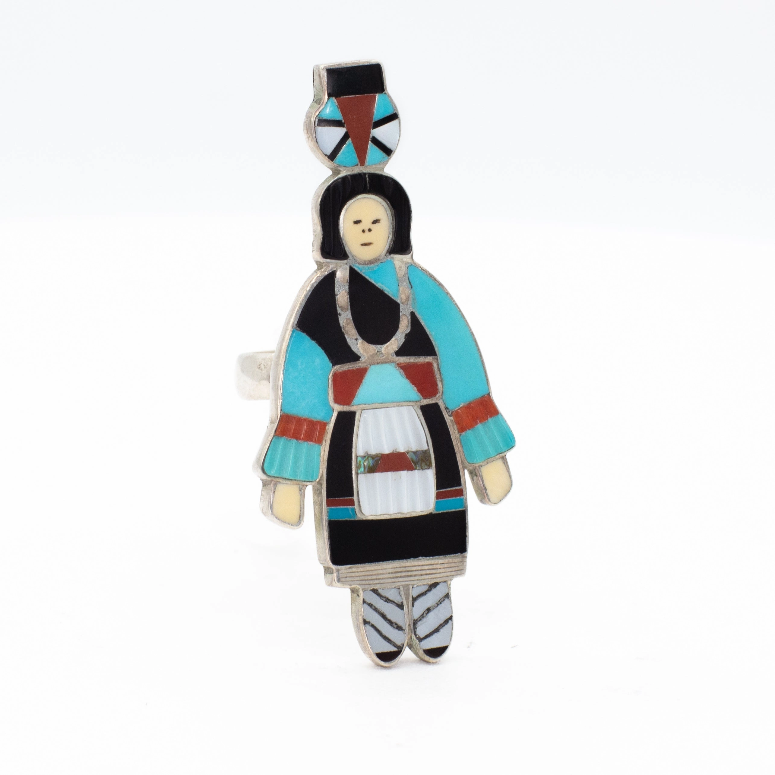 Timeless Shine Shine Precious Treasures Madeline Beyuka Zuni Handmade Olla Maiden Sterling Silver Inlay Ring