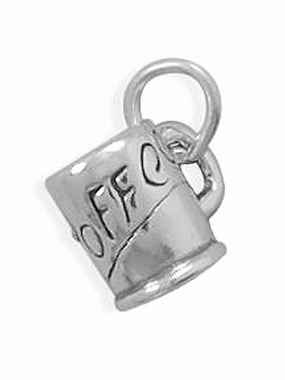 Coffee Cup Mug Charm Sterling Silver - Made in the USA Refined Highlight