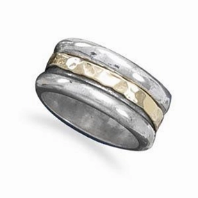 Spin Ring with Hammered Texture Sterling Silver and Gold-plated, 9 Durable product Delicate Embellishment