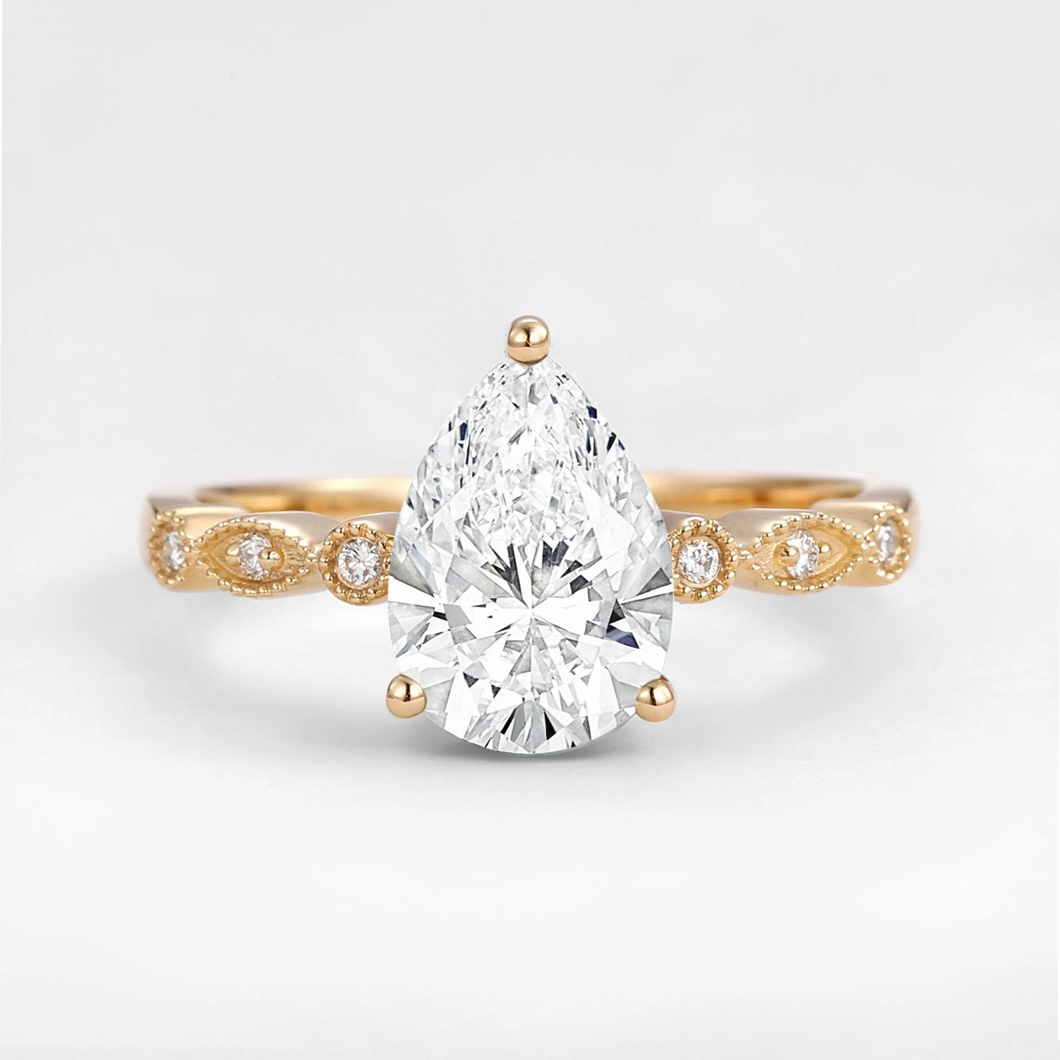 Unique Inspired Pear Shaped Moissanite Engagement Ring Shine On