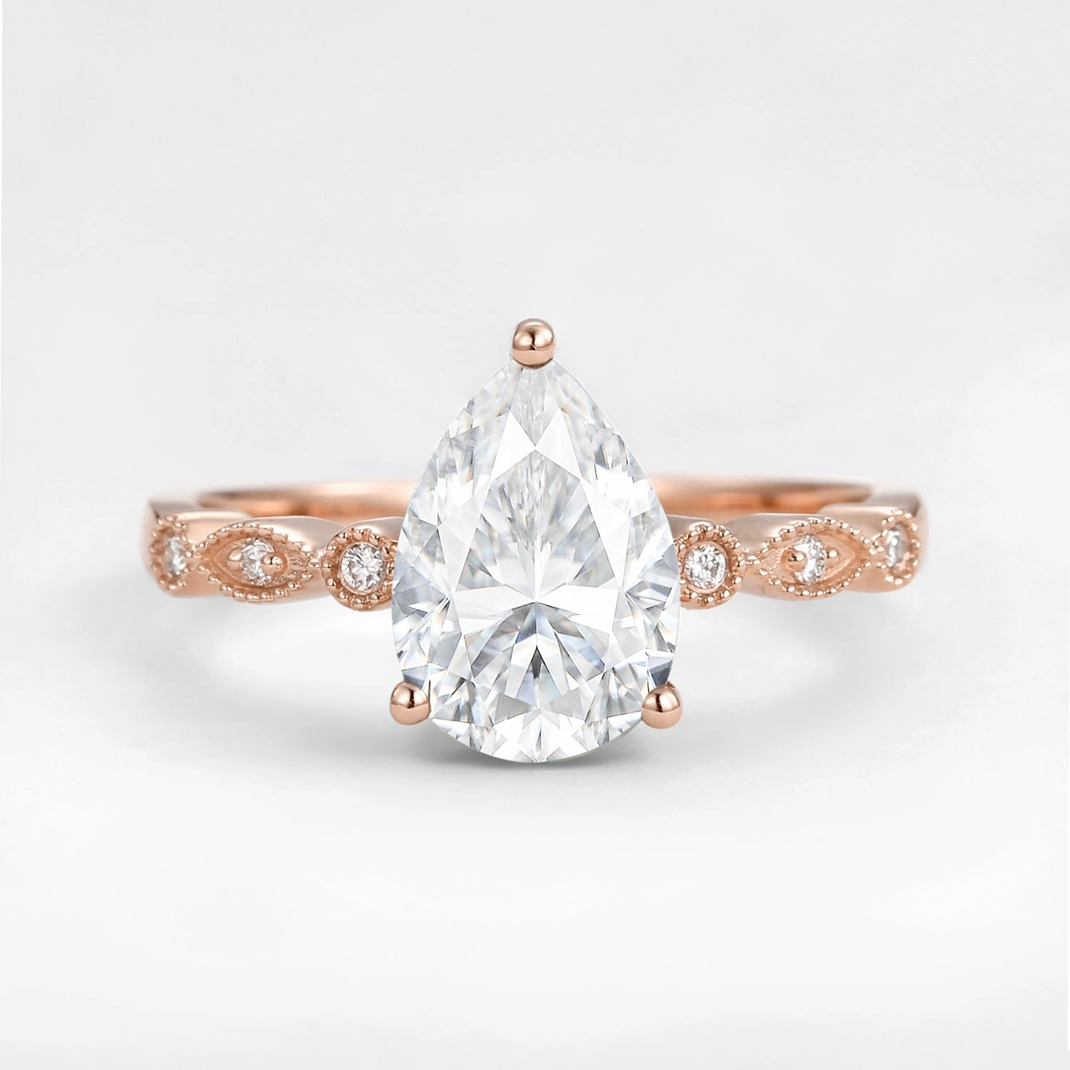 Exclusive Detail Unique Inspired Pear Shaped Moissanite Engagement Ring