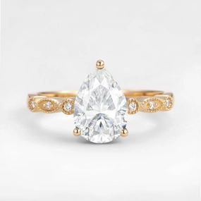 Modern Line Refined Craft Unique Inspired Pear Shaped Moissanite Engagement Ring